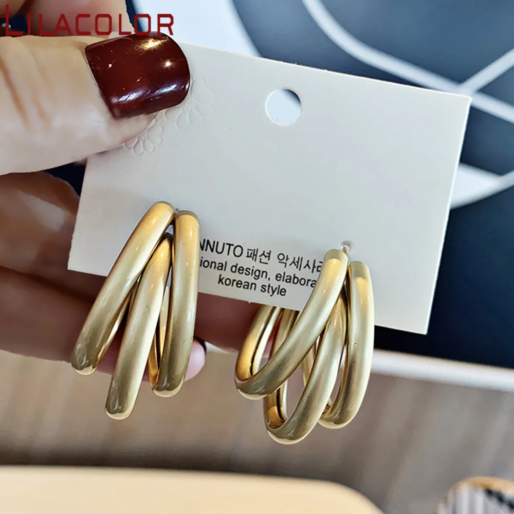 

Lilacolor Gold Silver Open Hoop Earrings for Women S925 Silver Pins Geometric Circle Hoops Metal Earrings Fashion jewelry