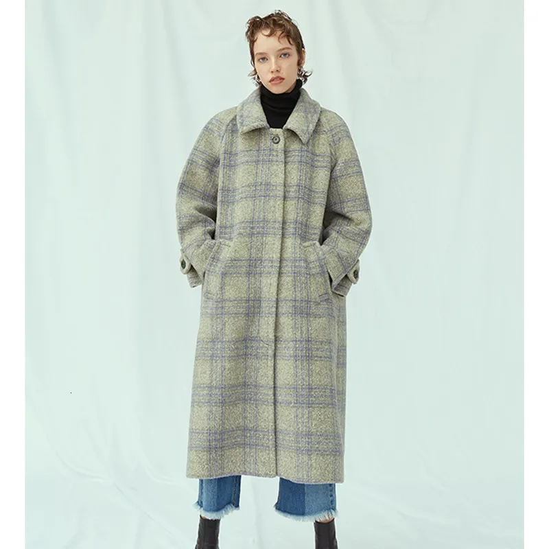 Abrigos mujer invierno, Женская Повседневная Свободная зимняя Длинная шерстяная куртка в клетку, шерстяное пальто, плотное теплое пальто casaco