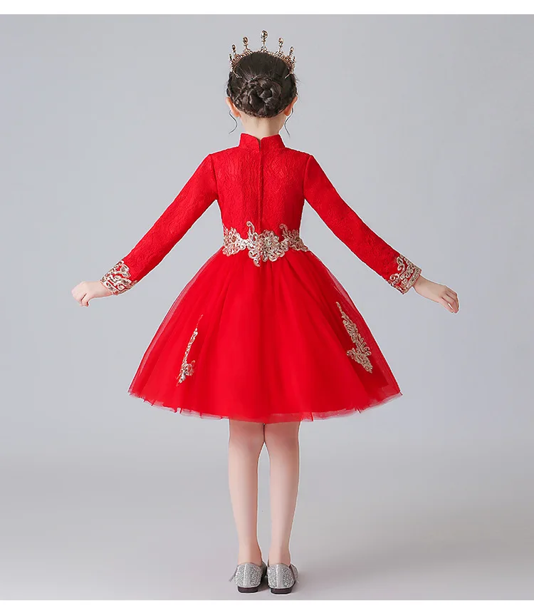 Новинка года; платье принцессы Ципао для девочек; сезон весна костюмы на день рождения с цветочным узором для девочек; платье-пачка с вышитыми цветами или с запахом; 2 шт