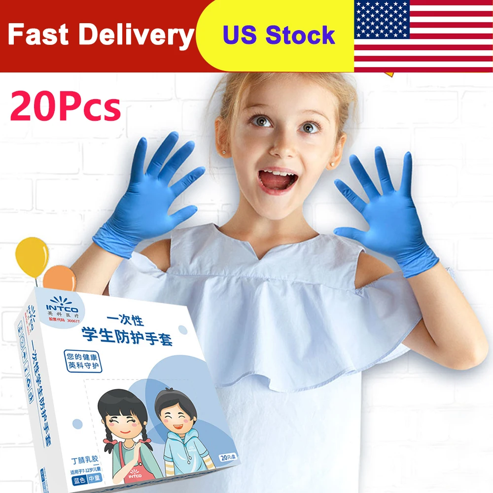 

20Pcs Kids Disposable Latex Glove Small Size Thickened Nitrile Schooling Gloves Anti Pollution For Boys Girls