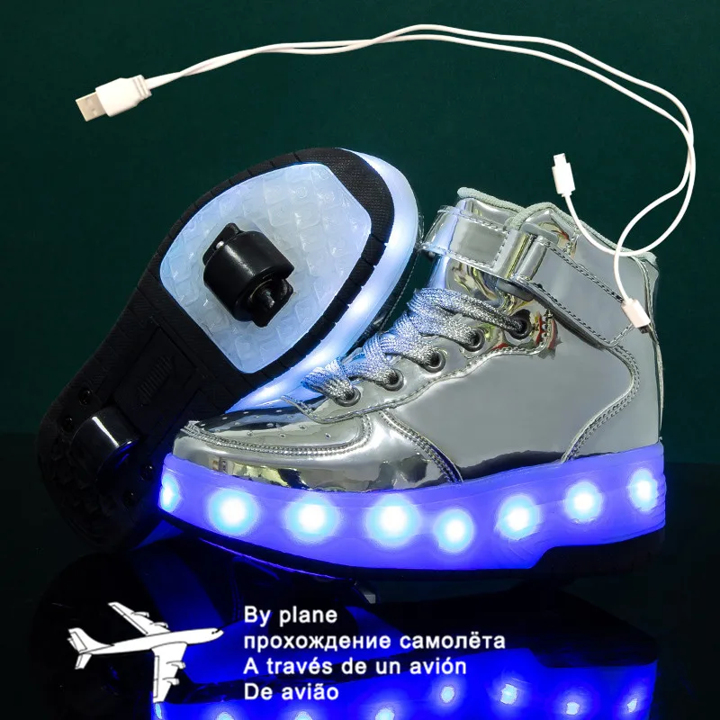 

Size 30-37 Roller Sneakers for Kids Boys LED Light Up Shoes with Double Wheels USB Charging Skate Shoes for Children Boys Girls