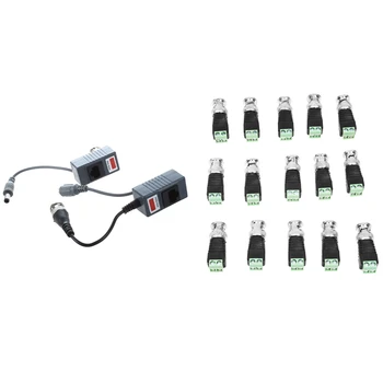 

2 Pcs Bnc Balun Passive Video Transceiver & 15Pcs Screw Terminal Coaxial Coax Cat5 To Bnc Male Video Balun Connectors