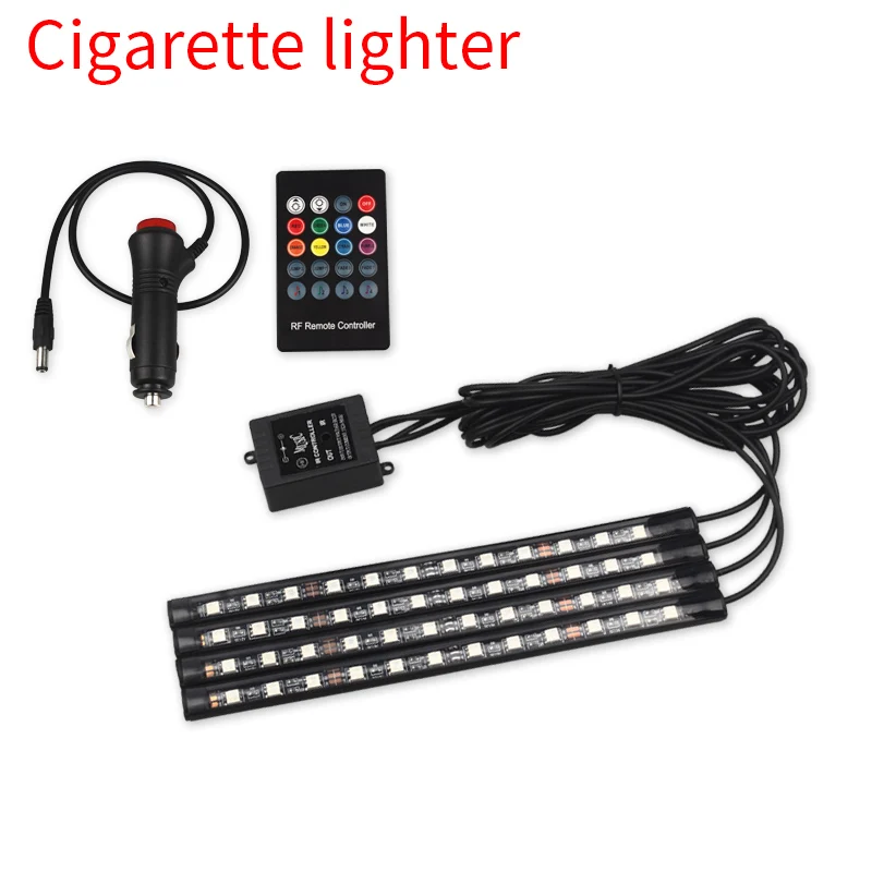12 В светодиодный автомобильный RGB ленточный светильник Авто USB атмосферный светильник s USB/сигаретный светильник er пульт дистанционного управления интерьерный декоративный светильник - Испускаемый цвет: Cigarette lighter