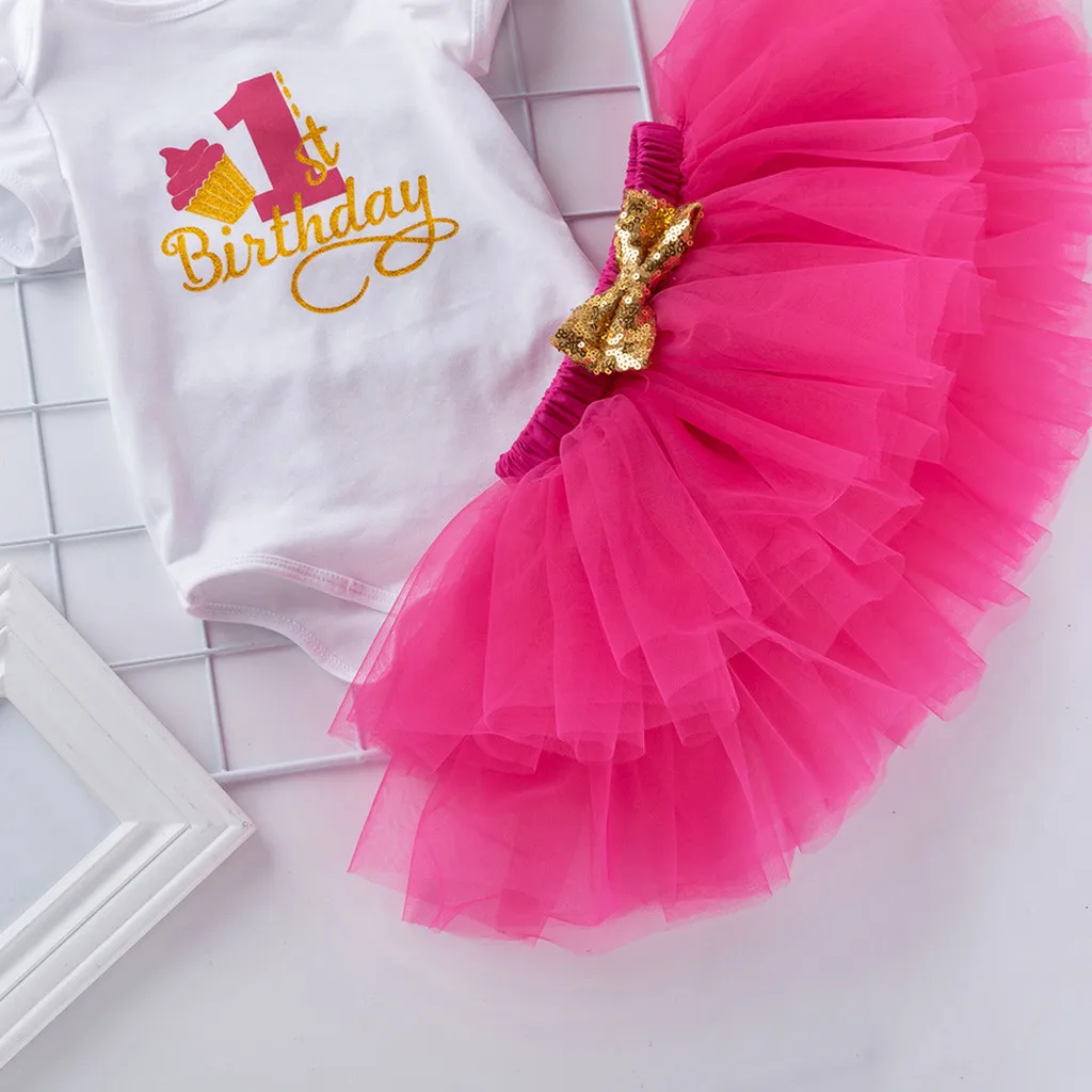 Одежда для новорожденных девочек с надписью «My First Birthday»; комбинезон с короткими рукавами и цифрами; однотонная фатиновая юбка-пачка; Roupa Infantil Menina