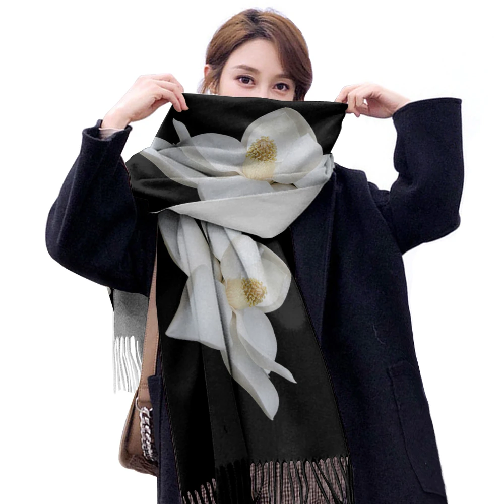 Original Magnolia negro Simple mujer moda cachemir bufanda azul manta bufandas para 2020|Bufandas de - AliExpress