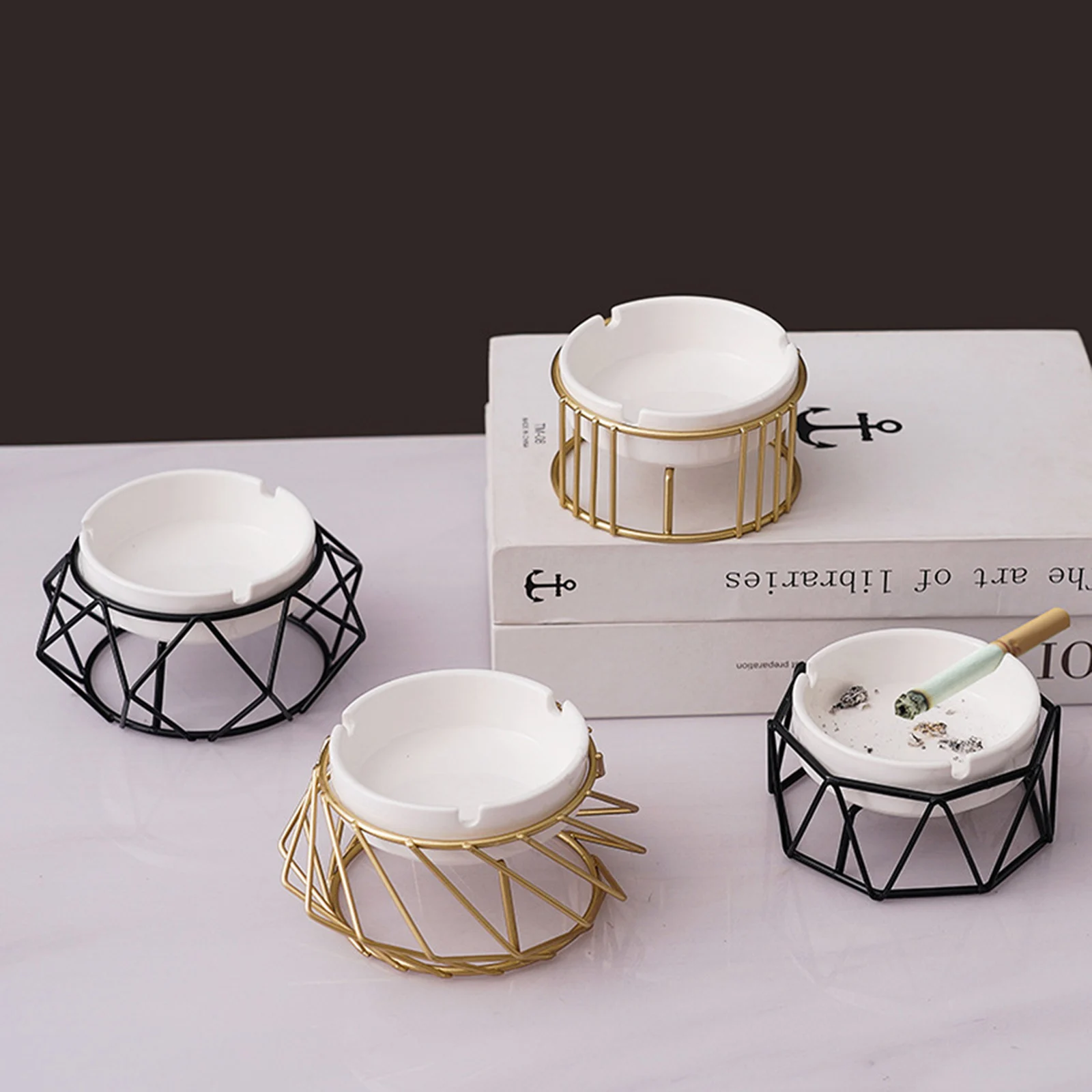 Ceramic Ashtray Hollow Out Ash Tray Ascherbecher Desktop Decor for Home Office Car Golden Black s ceramic ashtray