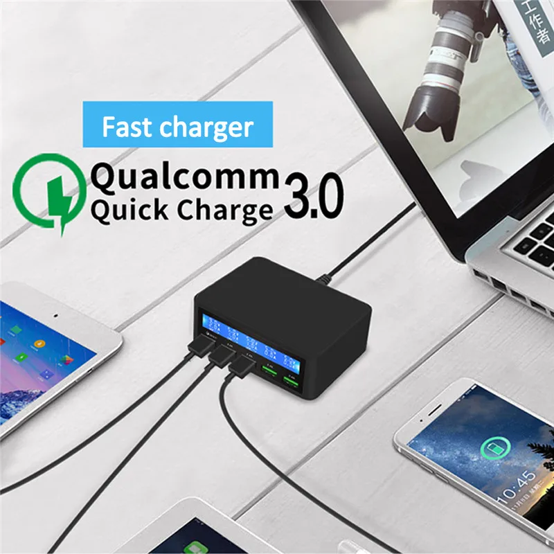 Светодиодный дисплей 5 портов USB зарядная станция Быстрая зарядка QC 3,0 Быстрая зарядка огнестойкий Универсальный телефон планшет USB зарядное устройство концентратор