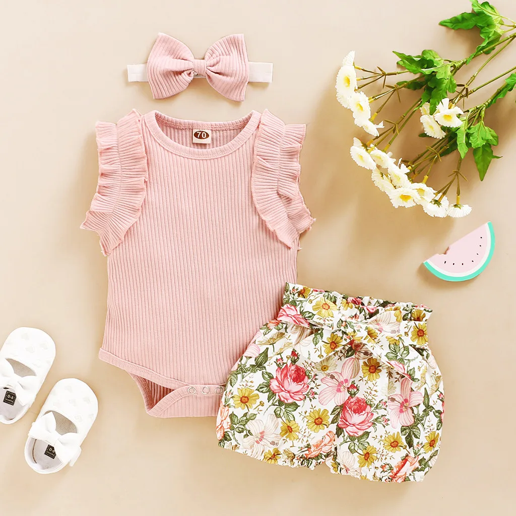 

3Pcs Floral baby girl clothes set Sleeveless bebes ropa niña baby clothes girl outfit carters ropa niño newborn 0-24M Cotton Z4