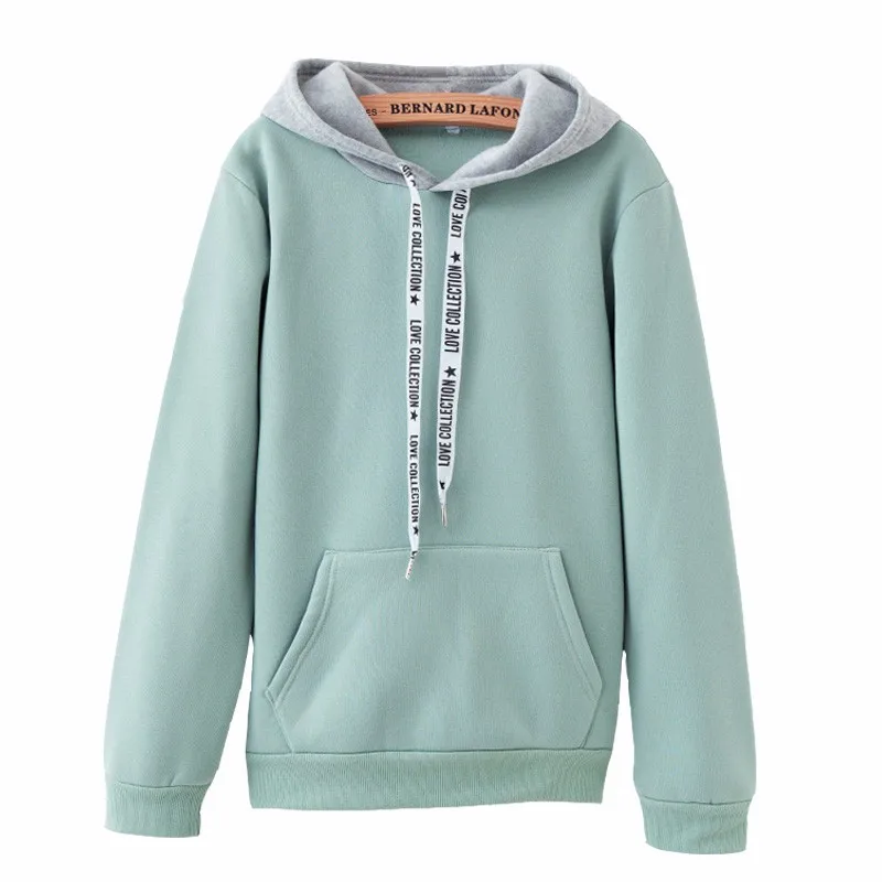 

Autumn And Winter Warm Solid Color Women's Pullover Hoodie Casual Loose Coat Long Sleeve Stitching Hat Tops Sweatshirt