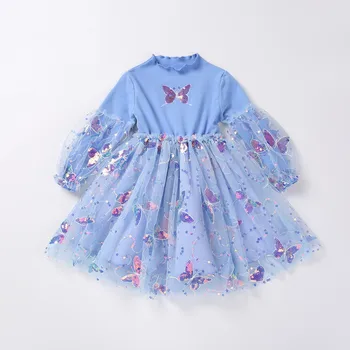 

Fairy Tale Girl Princess Dress Butterfly Kids Puff Sleeve Tulle Dress for Children Sequins Party Gown Clothing