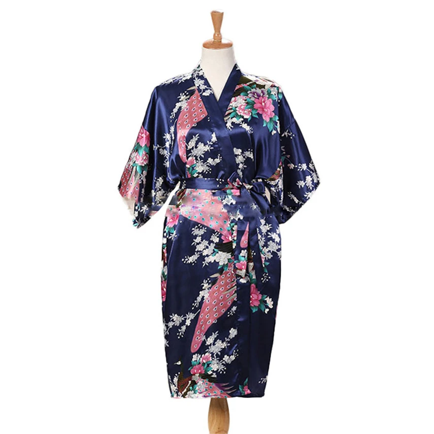 9Color Satin Japanese Style Kimono Women Yukata Dress Traditional Peacock Thin Clothing for Japanese Adult Loose Pajamas
