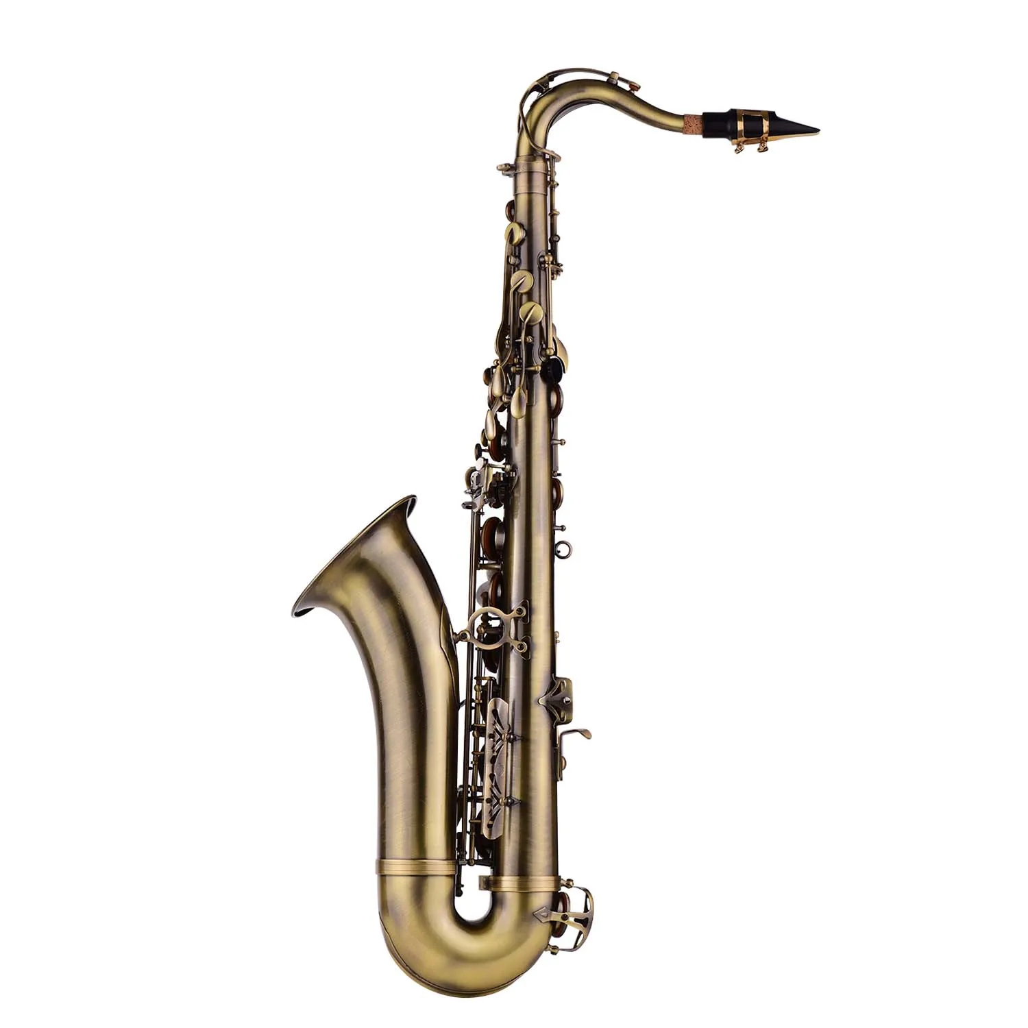 Antique Finish Bb Tenor Saxophone Sax Brass Body White Shell Keys Woodwind Instrument with Carry Case Gloves Sax Neck Straps