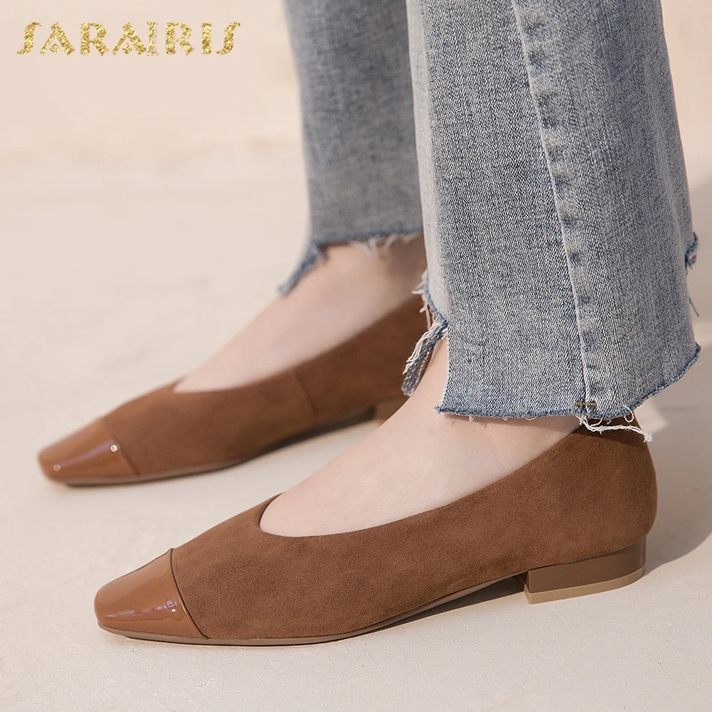 

Sarairis 2020 New Fashion Genuine Leather Square Heels Elegant Pumps Woman Shoes Slip On Concise Shoes Women Pumps Female