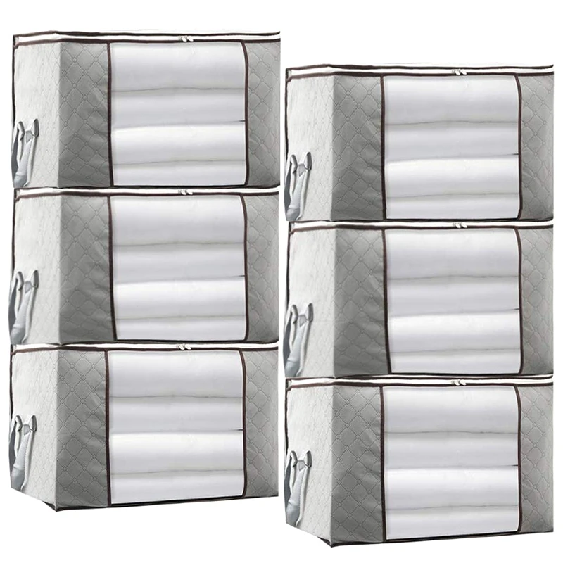 

Large Capacity Storage Bag,Gray Foldable Closet Organizer Clothing Storage Bags with Clear Window, Reinforced Handle and Sturdy