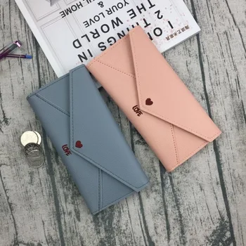 

Ladies long heart-shaped letters embroidery thread multifunctional simple wallet 2020 new student envelope retro wallet