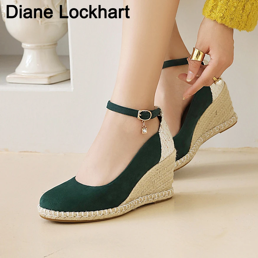 

Female Espadrille Wedges Ankle strap High Heel 2023 New Pumps Women's Shallow Platform Shoes Women Flax Hemp Canvas Heels 32 33