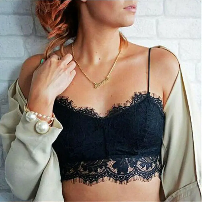 

New Fashion Women Lace Floral Trim Bralette Crop Top Push Up Bra Underwear Lingerie Black White Bra Sexy Lingerie Bodycon Female