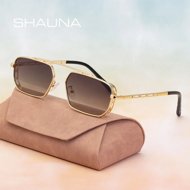 

SHAUNA Retro Metal Punk Sunglasses Men Fashion Women Small Rectangle Clear Ocean Lens Sun Glasses UV400
