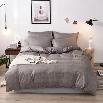 

Made in China home textile kit plain simple quilt cover 3 piece set solid color lattice texture pattern pillowcase bedding