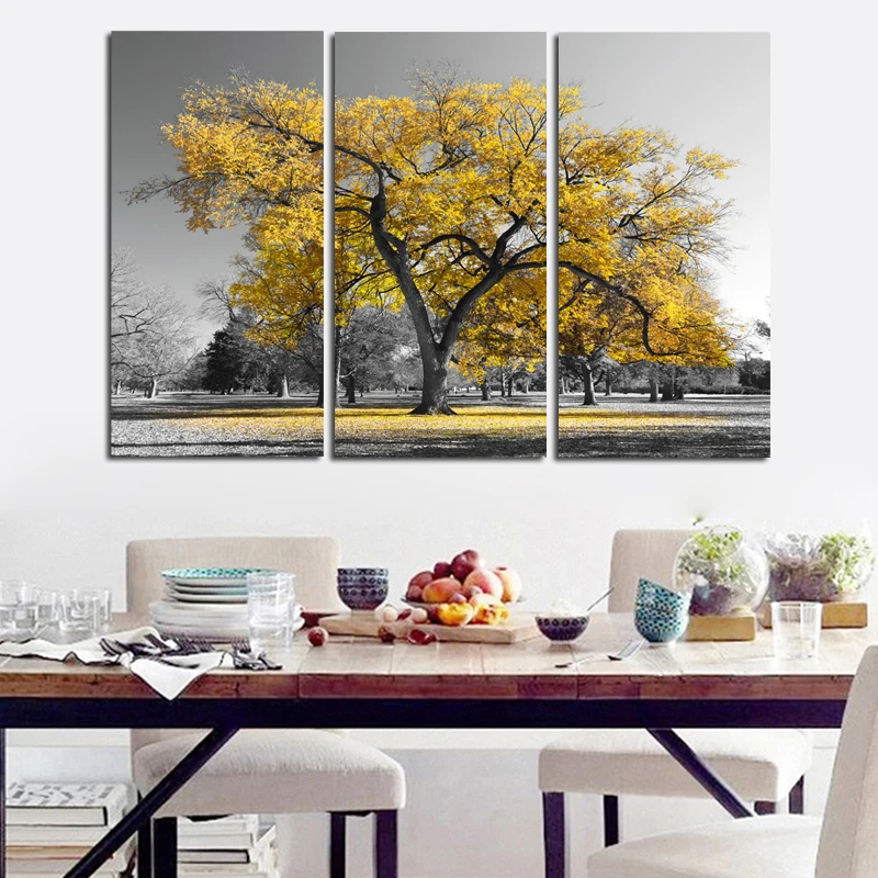 

Yellow Trees Canvas Painting, Wall Pictures for Living Room, Posters and Prints, Black and White Landscape, Modern Home Decor