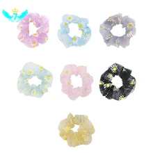 

Rubber Band Rope Elastic Girls Scrunchies Ponytail Holder Yellow Daisy Floral Thin Mesh Hair Rope Hair Bands Accessories TOA