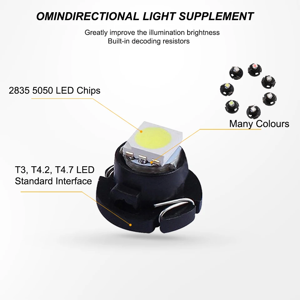 20 Lampadine LED T4.2 3528 SMD Per Cruscotto Auto E Quadro Strumenti - 5 Colori (Viola, Rosa, Ecc.) - 12V