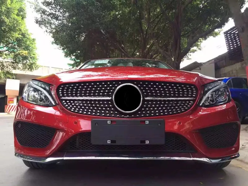W205 Алмазный Стиль передняя сетка гонки гриль решетка для Mercedes-Benz W205 c-класс C180 C200 C220d C250 C260 C400 черный/серебристый