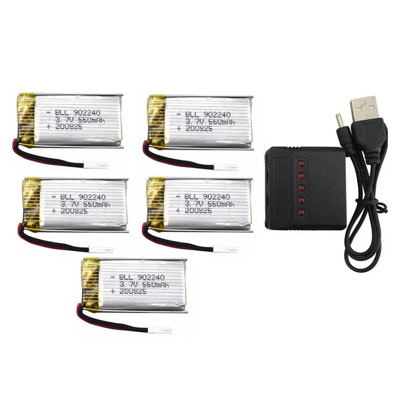 5PCS 3.7V 550mAh Battery With 5 In 1 Charger For SP300 ZF04 Gesture Sensing Quadcopter Drone Battery
