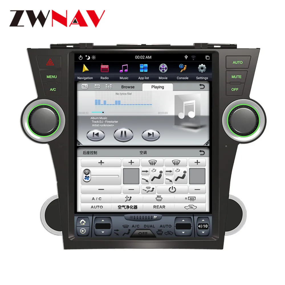 Discount Android 9.0 4GB RAM Tesla style Car No DVD Player GPS Navigation For Toyota Highlander 2007-2013 auto headunit multimedia player 5