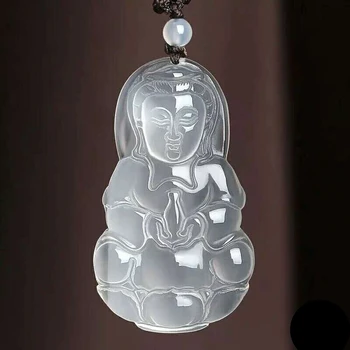 

Koraba Natural Chinese Beautiful White Jade Lucky Guanyin Amulet Buddhist Pendant Gift
