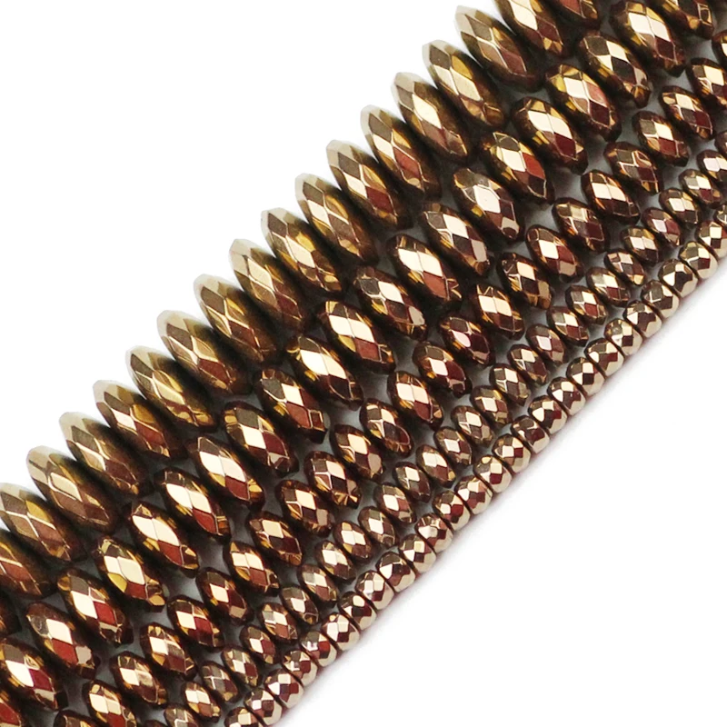 Faceted Flat Round Hematite Ball 3/4/6/8/10mm Natural Stone Ore Gold Colors Loose Beads For Jewelry Bracelets Making DIY natural stone beads