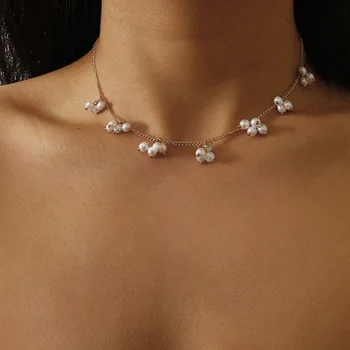 

United States cross-border jewelry contracted single cross sautoir female temperament simple imitation pearl necklace