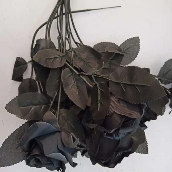 

10-Piece Black Rose Artificial Flower Silk Cloth Fake Simulation Rose Flowers for Halloween Wedding Home