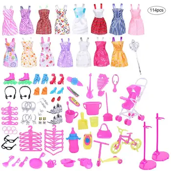 

114PCS/Set Doll Clothes Set Dress Up Doll Accessories Toys Children Play House Toy Doll Clothes Accessories For Kids Gift