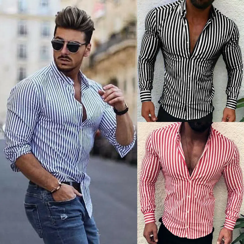 Мужская Повседневная рубашка Slim Fit Мужская Повседневная полосатая рубашка с длинным рукавом официальные сорочки мужская одежда Camisa