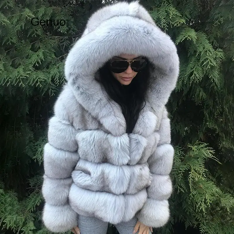 Luxury Faux Fox Fur Coat Women Short Winter Jacket