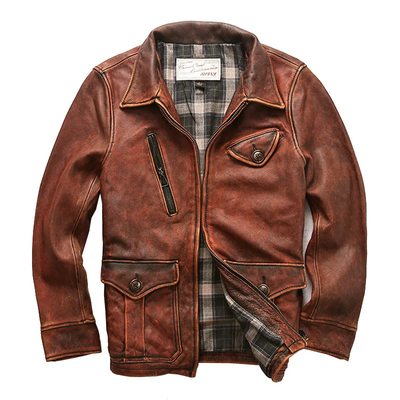 2019 Vintage Men's Cowhide Leather Jacket Retro Zippers Motorcycle Jackets Genuine Leather Biker Coat for Male 2019 Vintage Men's Cowhide Leather Jacket Retro Zippers Motorcycle Jackets Genuine Leather Biker Coat for Male