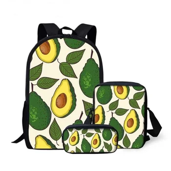 

3pcs School Bags Teenage Girls Boys Cute Avocado 3D Printing School Backpack Daypack Fashion Bagpack Custom Plecak Mochila
