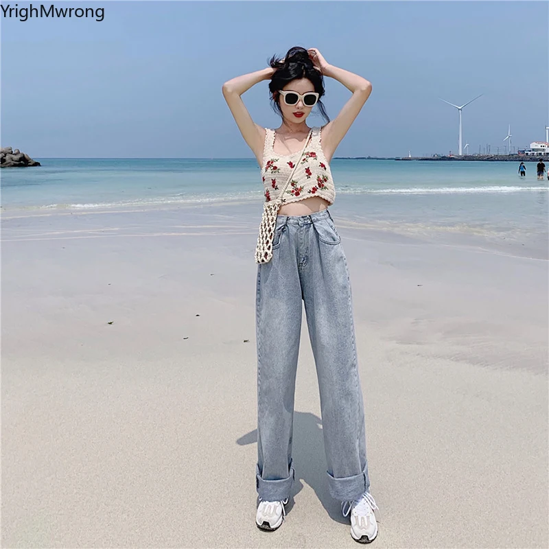 Boho милый цветочный сексуальный вязаный укороченный топ с вышивкой, корейский женский короткий бюстье без косточек, летний кавайный топик, топик, Винтажная Футболка