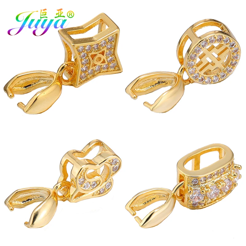 

Juya DIY Jewelry Accessories Hand made Fastener Hook Clasps Clamp Pinch Clip Bails For Women Crystal Pearls Agate Jewelry Making