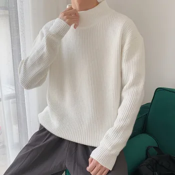

2019 Winter Men's Nine Color In Warm Coats Cashmere Knitting Casual Woolen Pullover Brand Clothes Half High Collar Sweater M-3XL