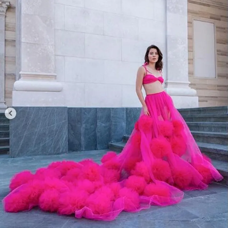 

Eve Pretty Fuchsia Formal Dress Blush 2 Pieces Prom Gowns Beach Spaghetti Custom Made Length abiye gece elbisesi