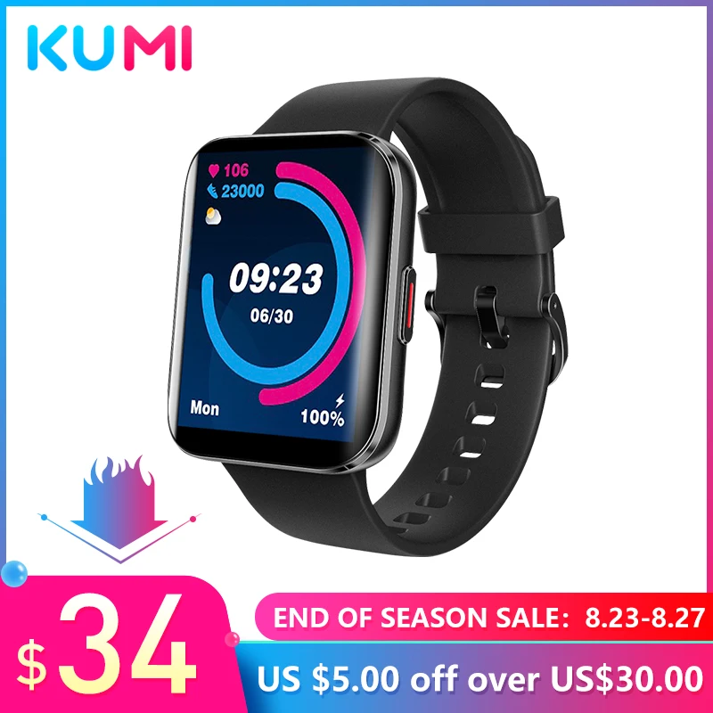 KUMI 1.69” Dual Curved Screen Men Smart Watch Temperature Monitor Sport Fitness Heart Rate Blood Oxygen Tracker  Smartwatch