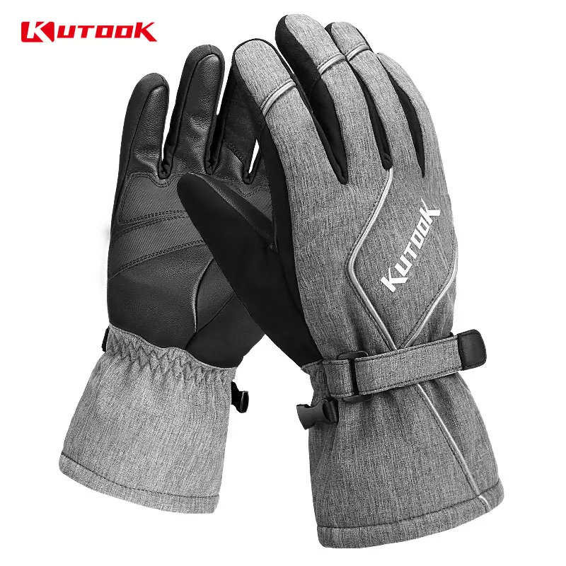 KUTOOK Winter Ski Gloves Waterproof Non-Slip PU Palms Thermal Touch Screen Reflective for Snowboarding Skiing Motorcycle