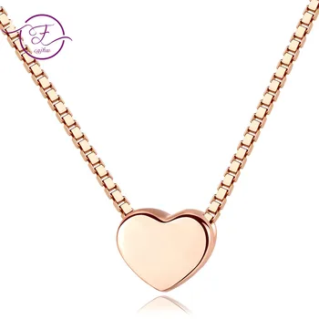

Minimalist Heart Shape Necklace Rose Gold Pendant Box Chain S925 Sterling Silver Pendant Neckalce Fine Jewelri