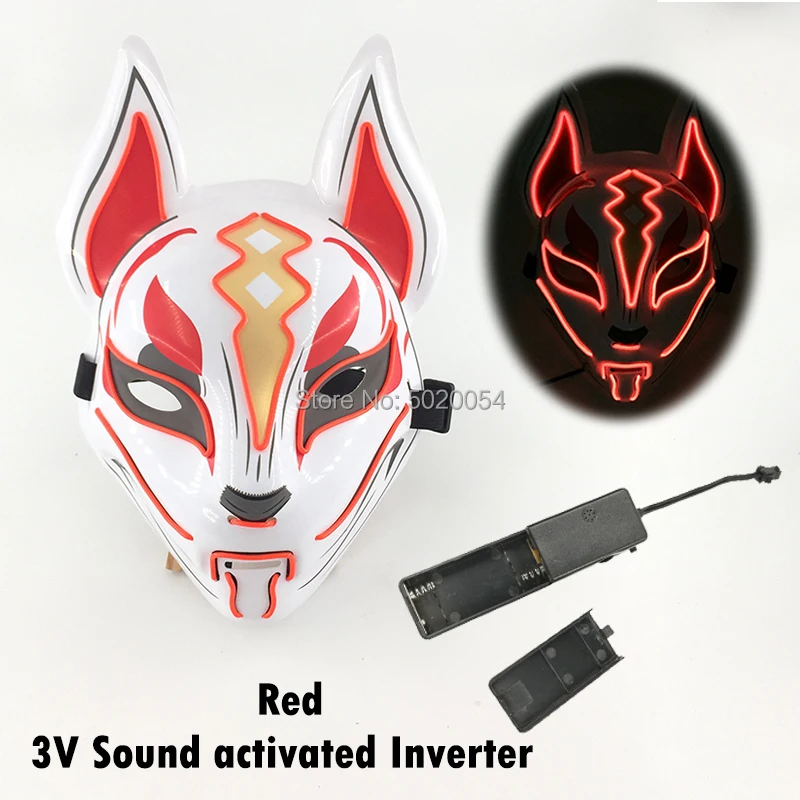 plus size costumes New Luminous Halloween Party Mask EL Wire Glowing Mask Japanese Anime Cosplay LED Costume Fox Mask for Carnival Party Supplies naruto cosplay