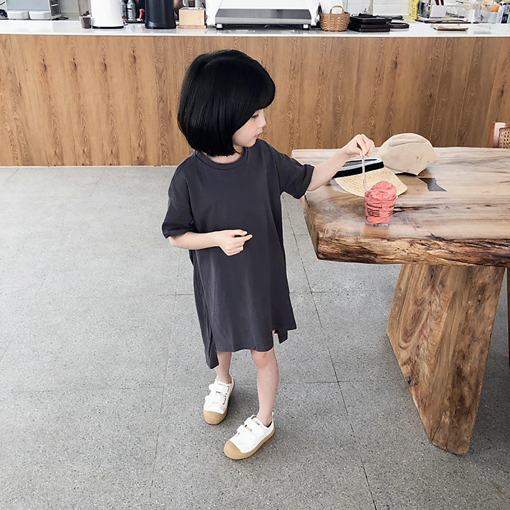 Летнее платье для девочек Повседневные платья с короткими рукавами и открытой