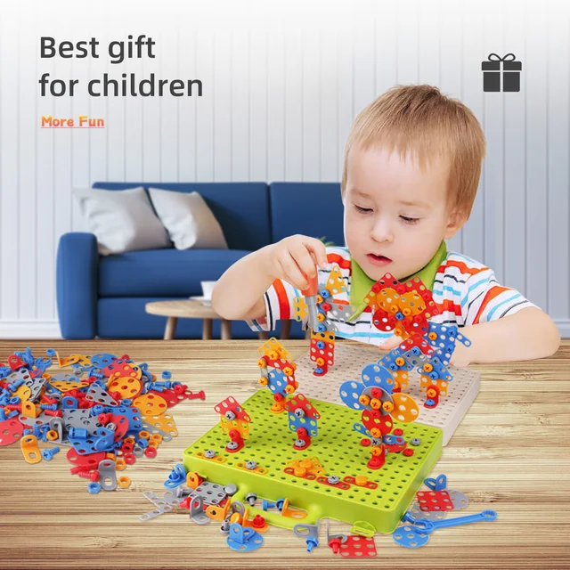 3D Cartoon Bricks Puzzle Toy Drilling Screw Nut DIY Building Blocks Assembly Games Set Educational Toys Gifts for Children Boy 1