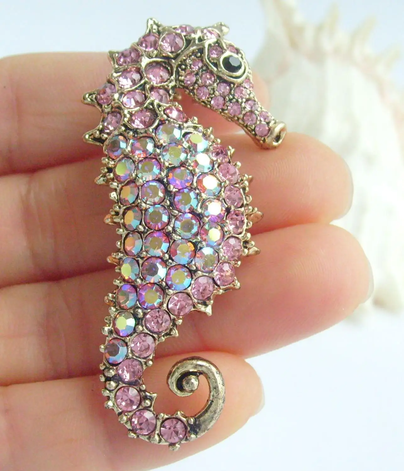 Lovely 2.16 Inch Pink Rhinestone Crystal Seahorse Brooch Pin Pendant  EE02254C21 - AliExpress