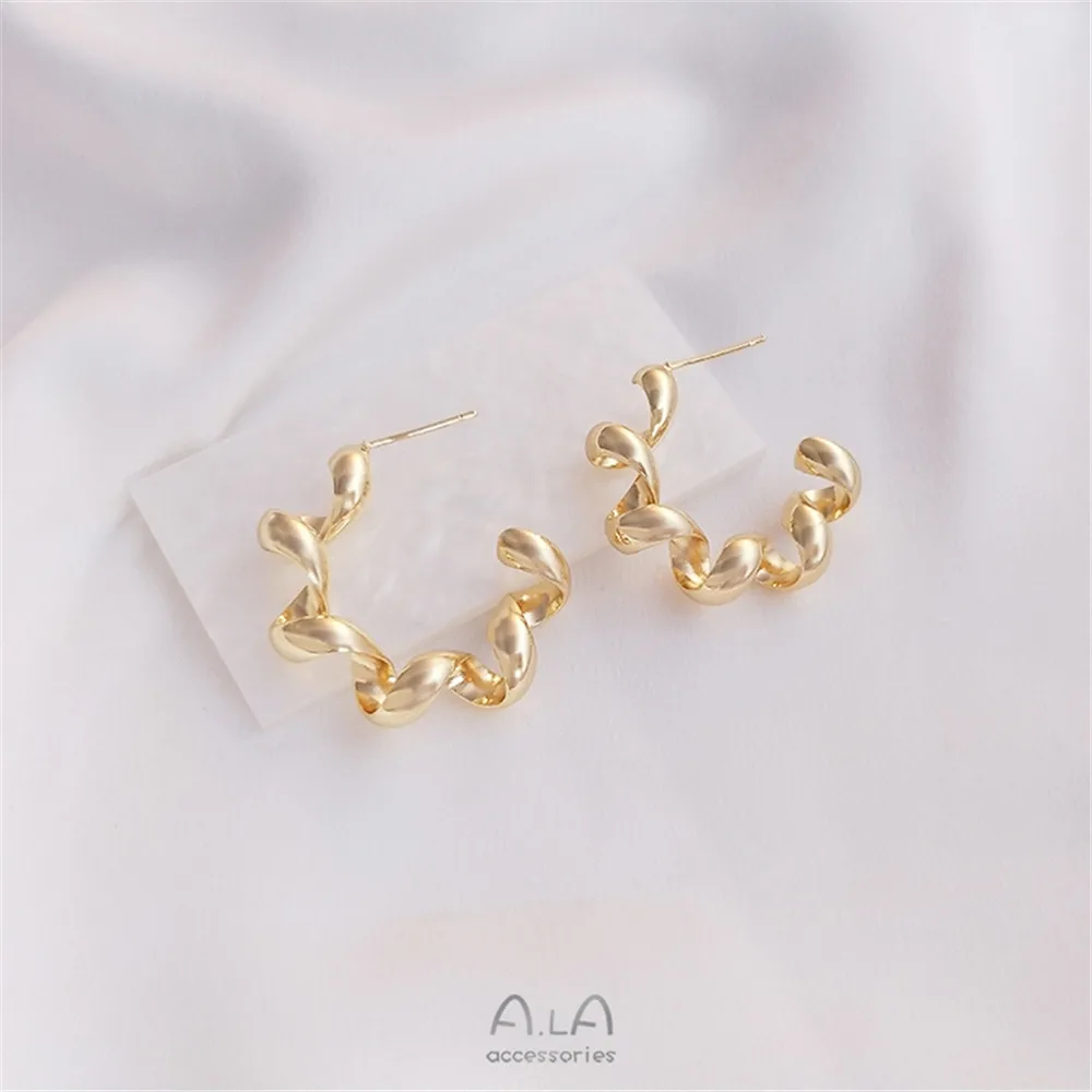 14K gold color phone line earrings Women's fashion design high sense silver needle earrings spring ring earrings